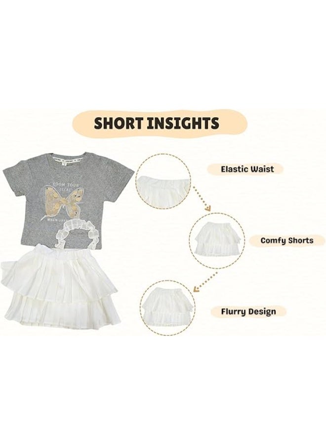 MINIIMODZ MINII MODZ Grey Butterfly Girls Skirt & Top Set | Skirt with Shorts Underneath for Toddler Girls | Party Wear Embellished Top & Lace Design - Image 4